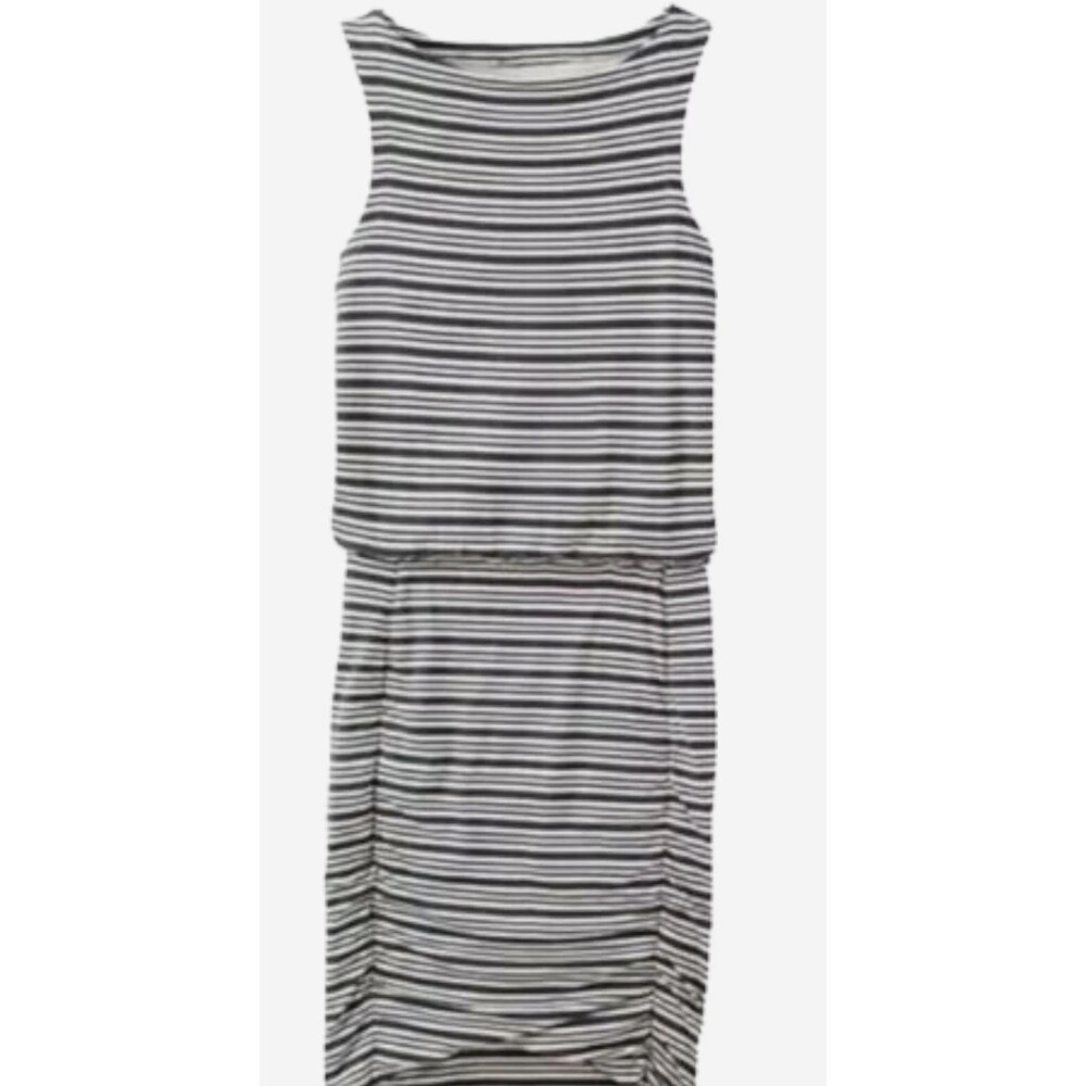 ATHLETA Dress Black + White Striped Tulip Hem Sleeveless Size Small Tall